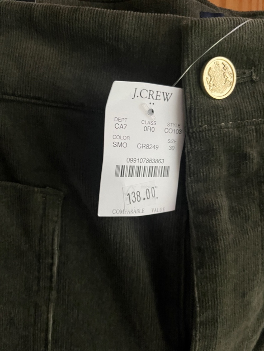 J. Crew Factory Lizzie corduroy Olive Green Wide-Leg Pants - Picture 2 of 4